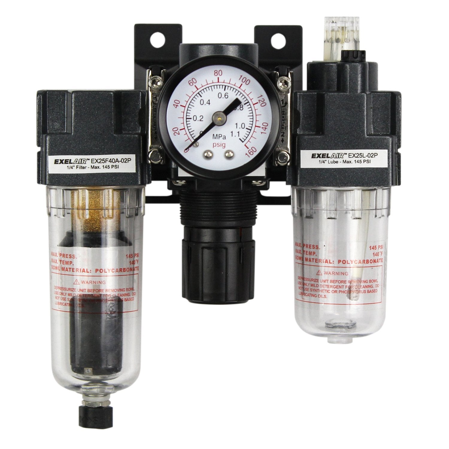 1/4 NPT Mini Polycarbonate Air Filter Regulator and Lubricator System Pack of 2 U254