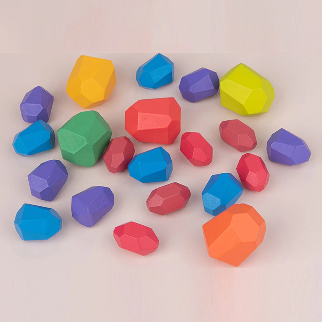 Wooden Stone Building Block Stacking Game Rainbow Toy V318081