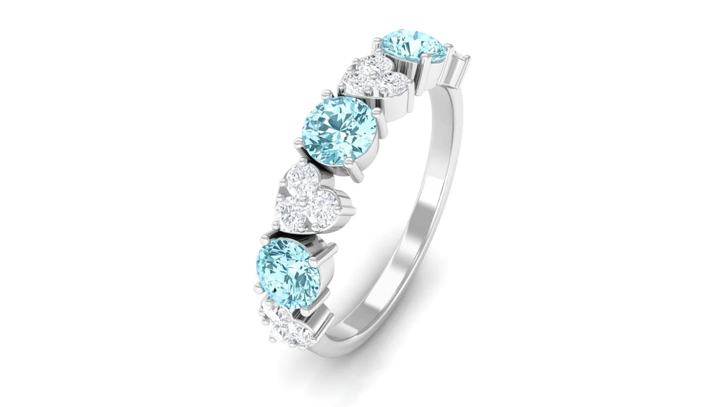 Aquamarine Heart Ring with Diamond, 925 Sterling Silver, US 6.50 L4846
