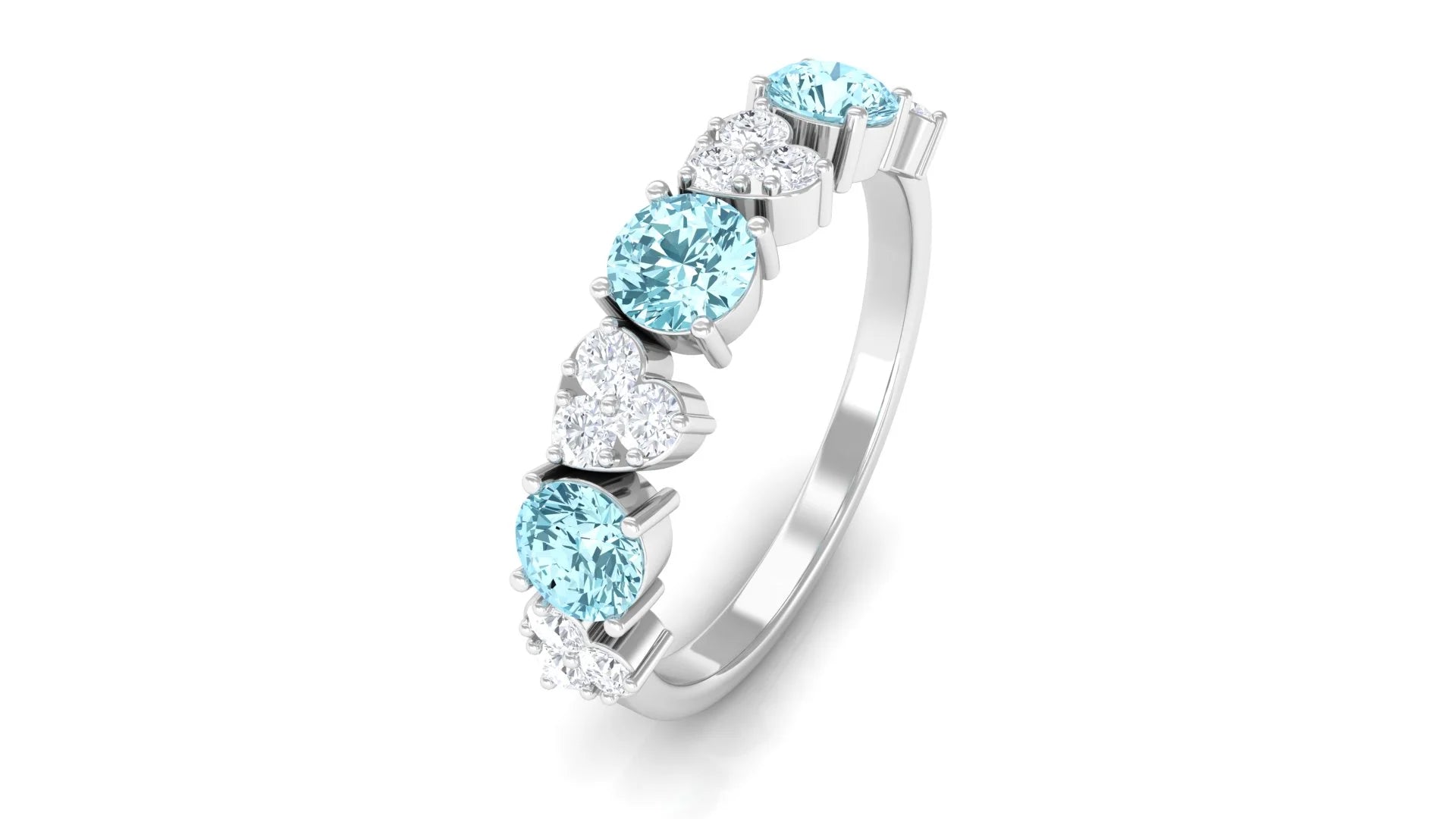 Aquamarine Heart Ring with Diamond, 925 Sterling Silver, US 6.50 L4846