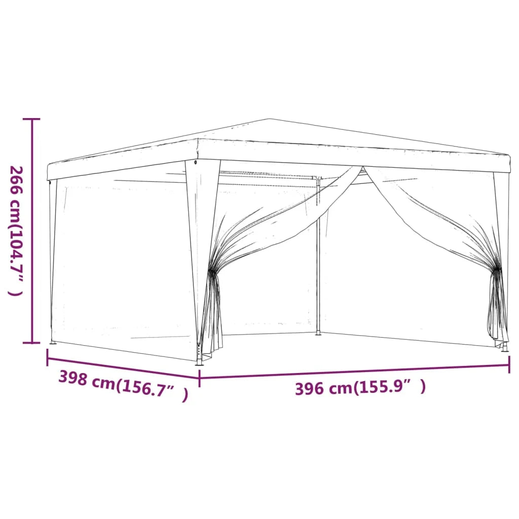 Green 13.1'x13.1' HDPE Party Tent with 4 Mesh Sidewalls U44093