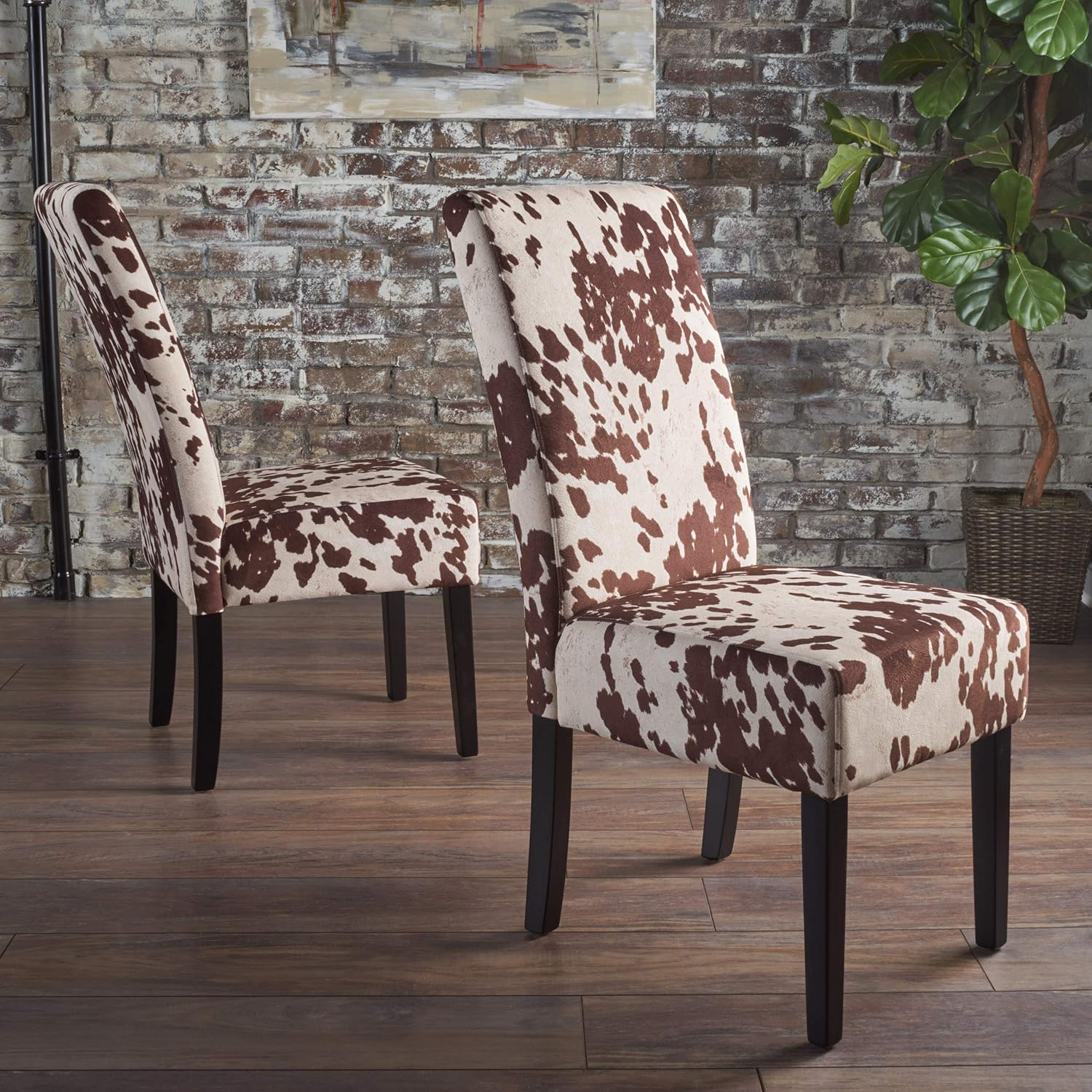 Milk Cow Dark Brown Velvet Dining Chairs, 2-Pcs Set L999