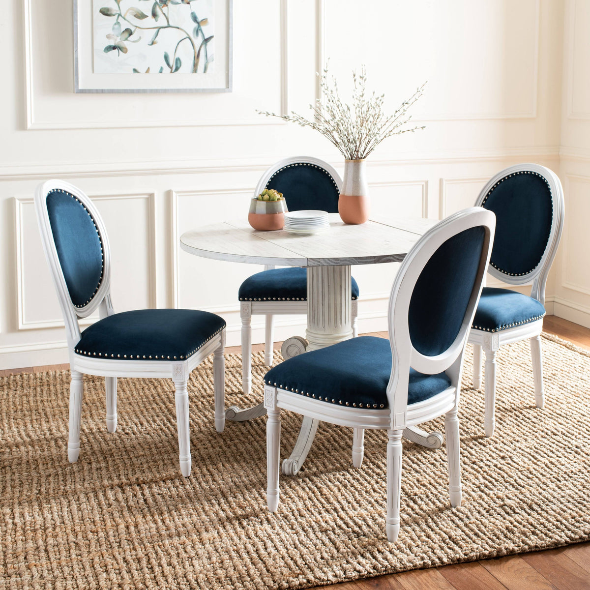Navy Cream Velvet Oval Side Chair Set of 2 Z833