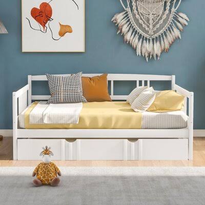 Solid Manufactured Wood Daybed with Trundle, White, Full M6152