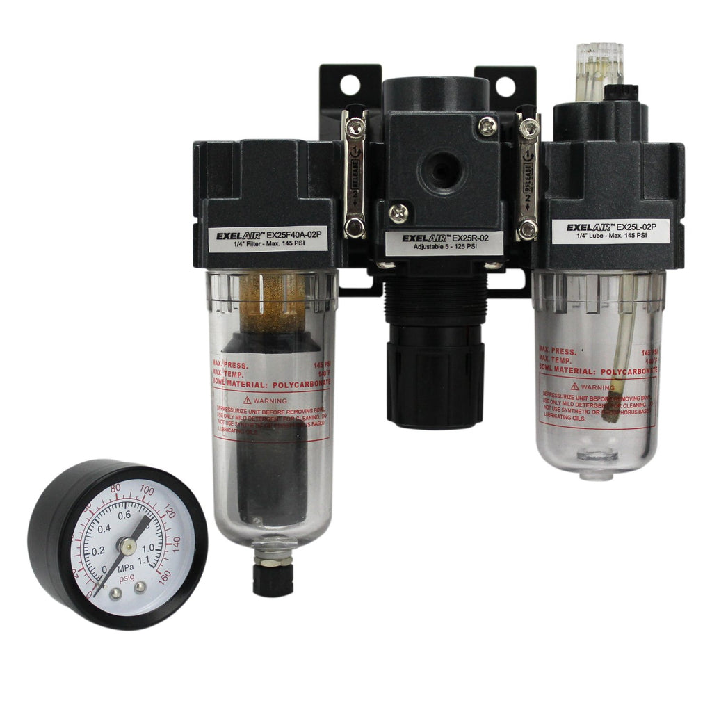 1/4 NPT Mini Polycarbonate Air Filter Regulator and Lubricator System Pack of 2 U254
