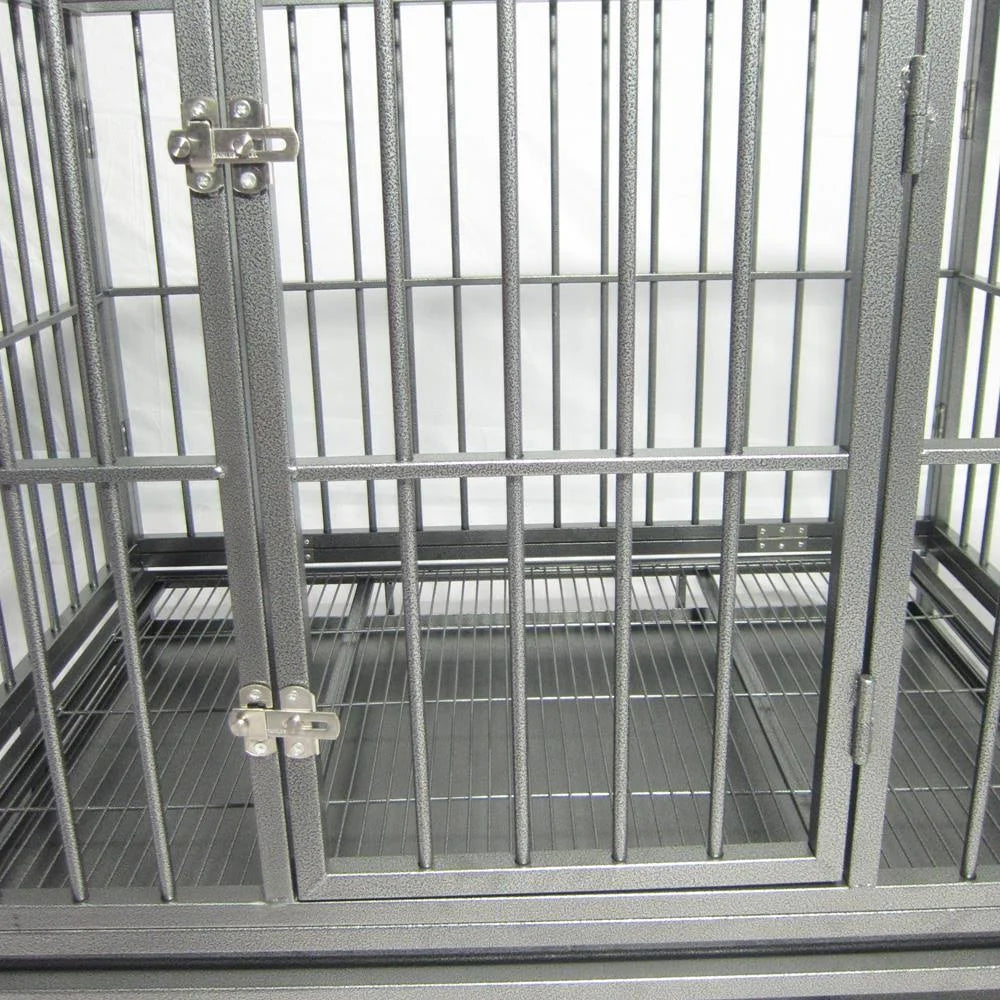 Silver Double-Door Dog Crate Kennel with Tray E219