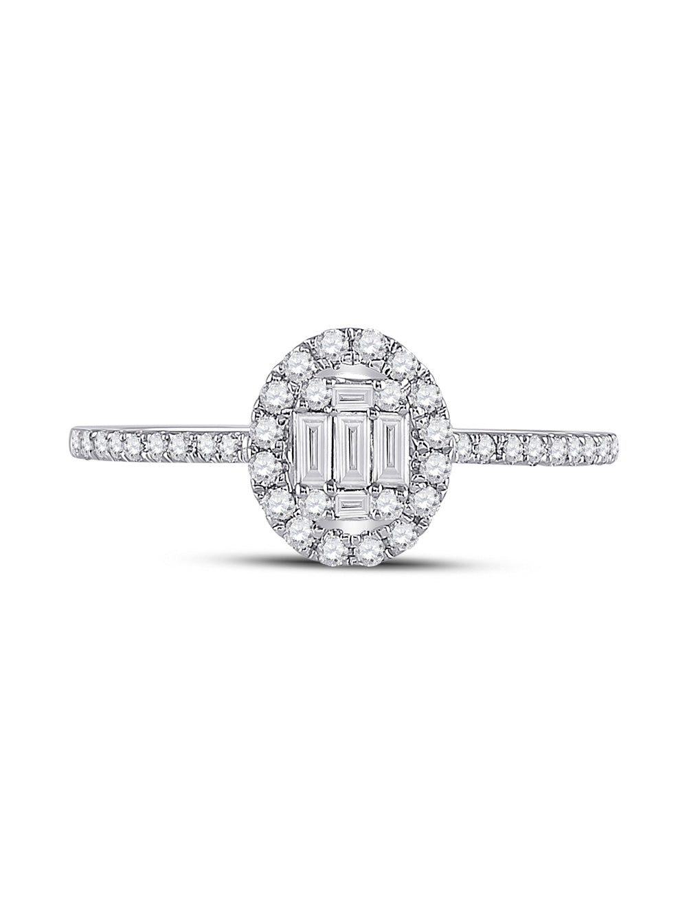 14kt White Gold Baguette Diamond Oval Cluster Ring 1/3 Cttw J361