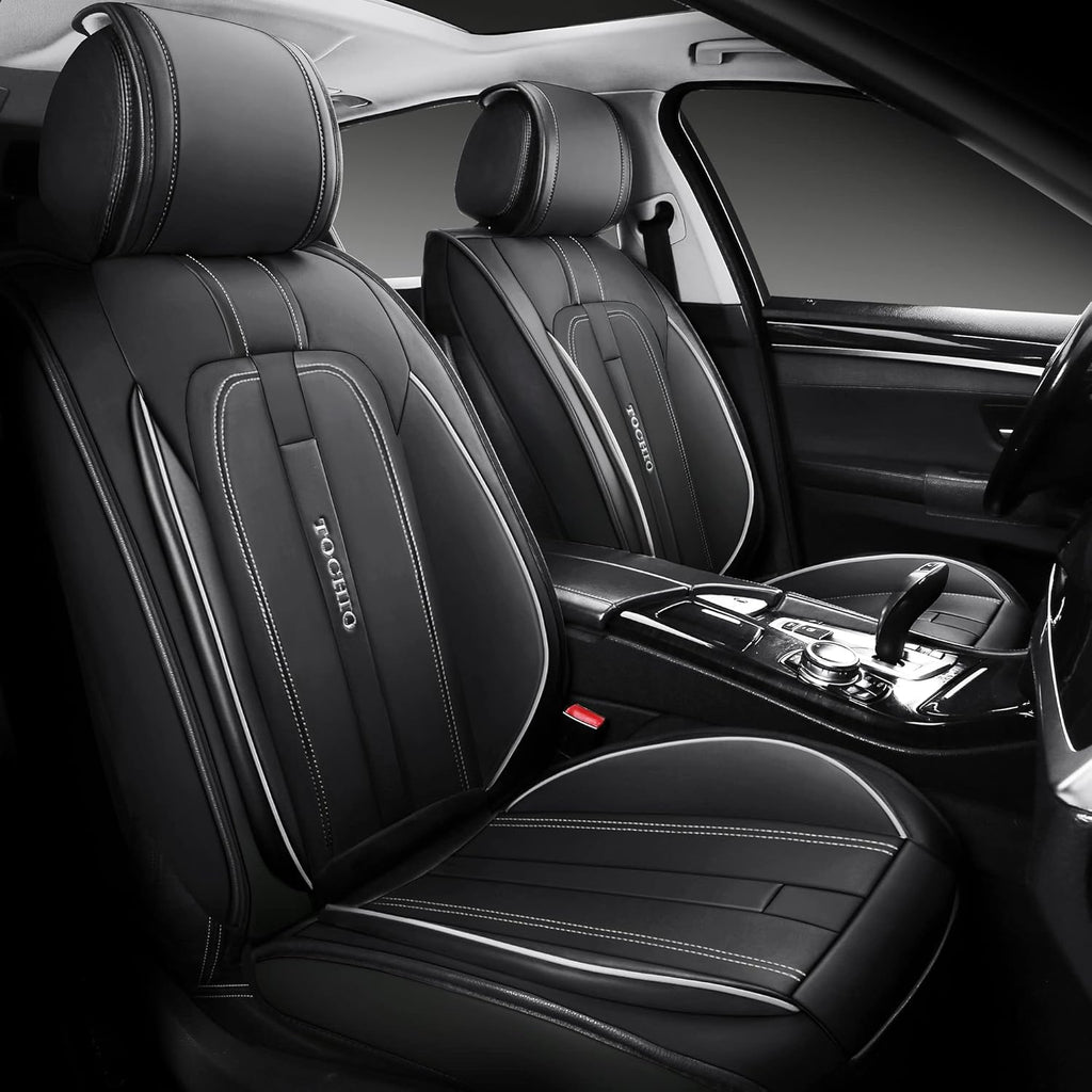Black-White Waterproof Leather Car Seat Covers Full Set B82913