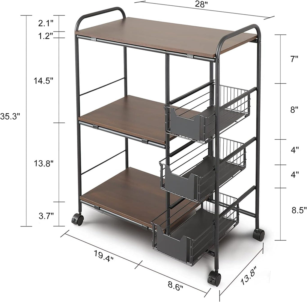 3-Tier Kitchen Standing Bakers Rack with Storage Basket Z474