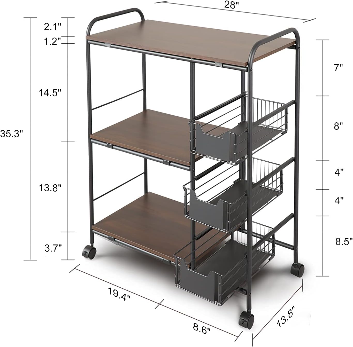 3-Tier Kitchen Standing Bakers Rack with Storage Basket Z474