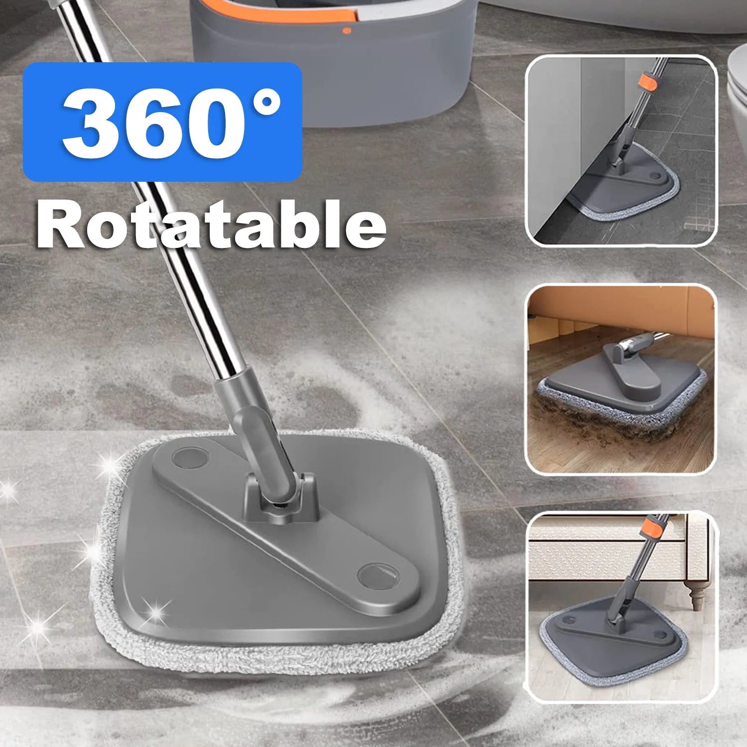 6 Packs Spin Mop and Bucket Set with Self Wringing 360° Rotating Square Mop-Head F581233