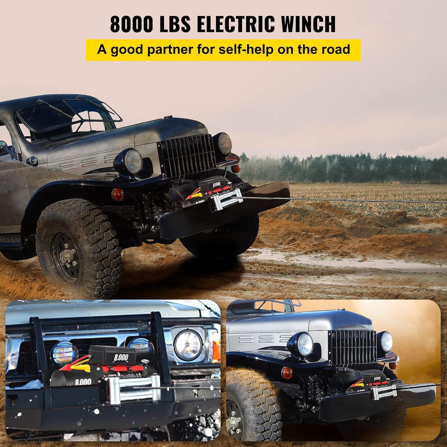 8000lb 12V Electric Winch with Wireless Remote Control Steel Cable V372