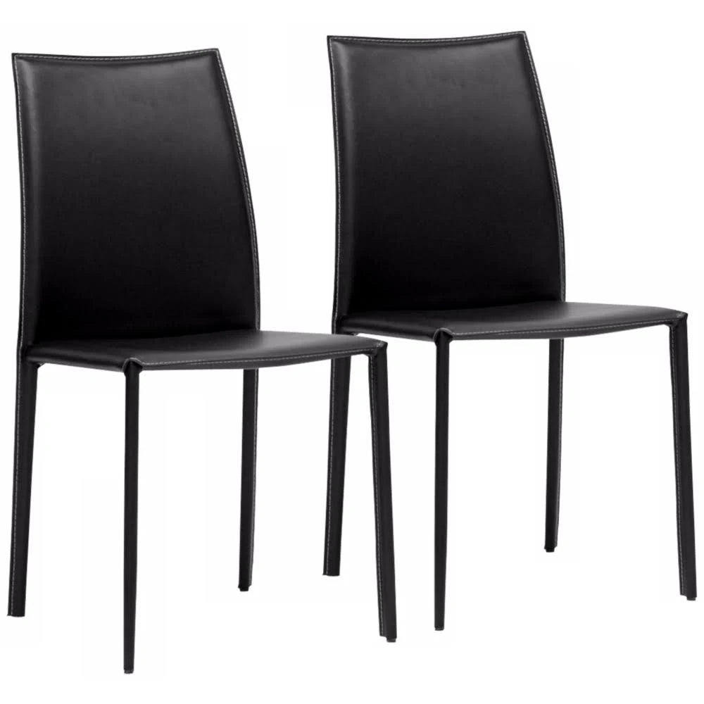 Black Leather Dining Chair, Set of 2 E571