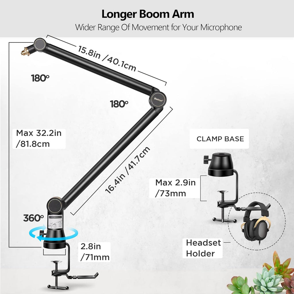 Mic Boom Arm with 3/8 to 5/8 Adapter, Heavy Duty Metal Desk Mount Stand with Hidden Cable Design Z735571