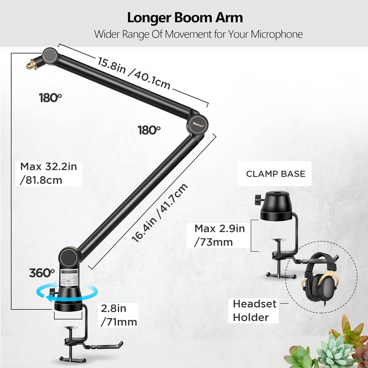 Mic Boom Arm with 3/8 to 5/8 Adapter, Heavy Duty Metal Desk Mount Stand with Hidden Cable Design Z735571