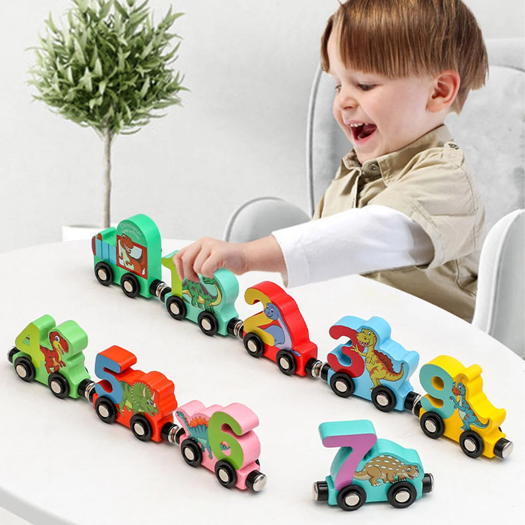 Magnetic Digital Train Wooden Building Block Toy Car U7553