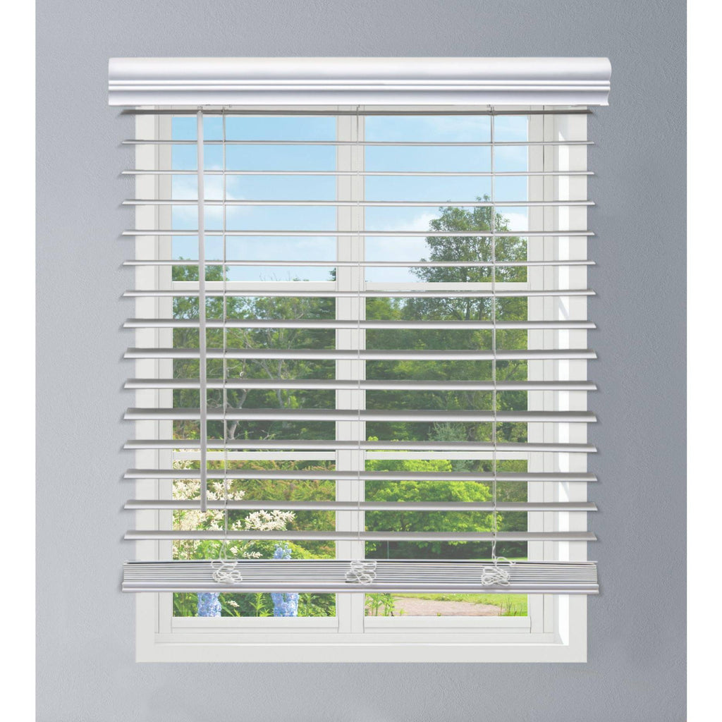 White Cordless Faux Wood Blind F93194