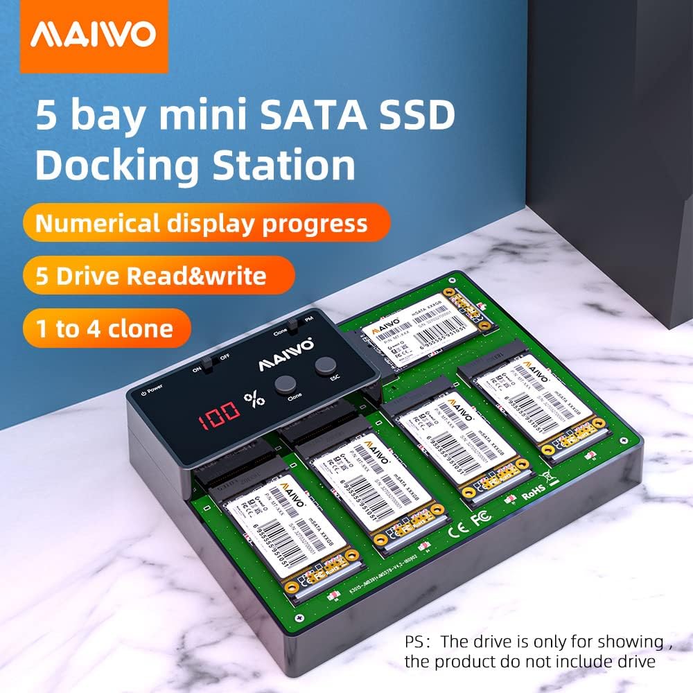5-Bay M.2 mSATA External Hard Drive Docking Station with Offline Clone Duplicator O250900