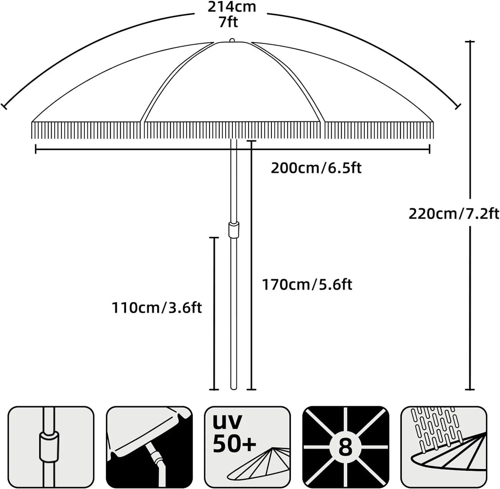 White Cream 7ft Patio Umbrella with Fringe L1201
