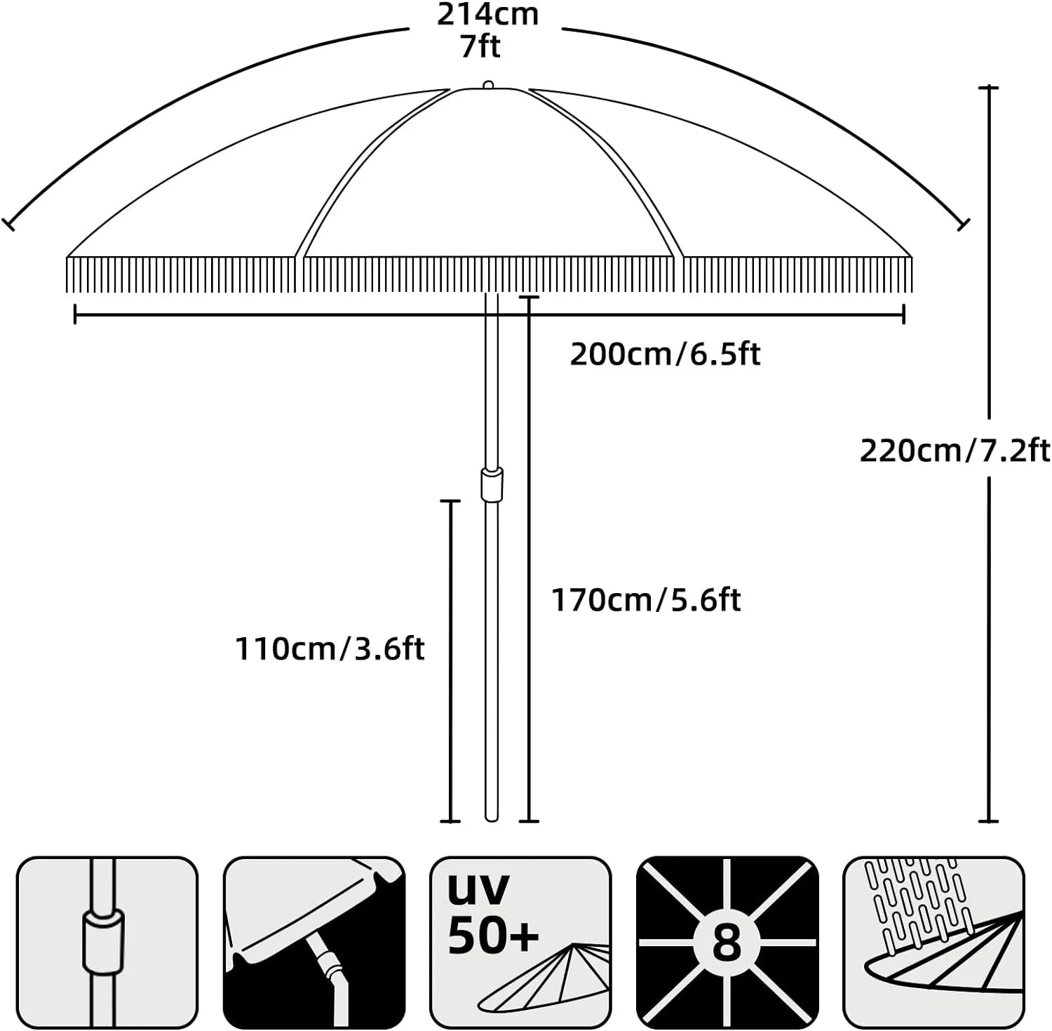 White Cream 7ft Patio Umbrella with Fringe L1201