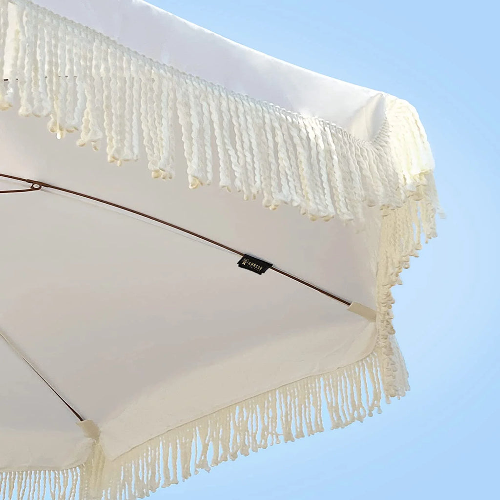 White Cream 7ft Patio Umbrella with Fringe L1201