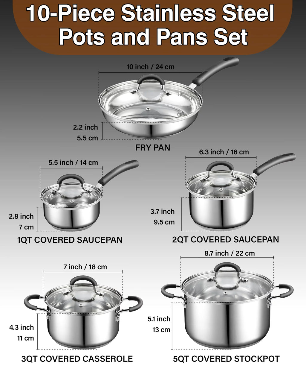 10-Piece Stainless Steel Cookware Set I3700