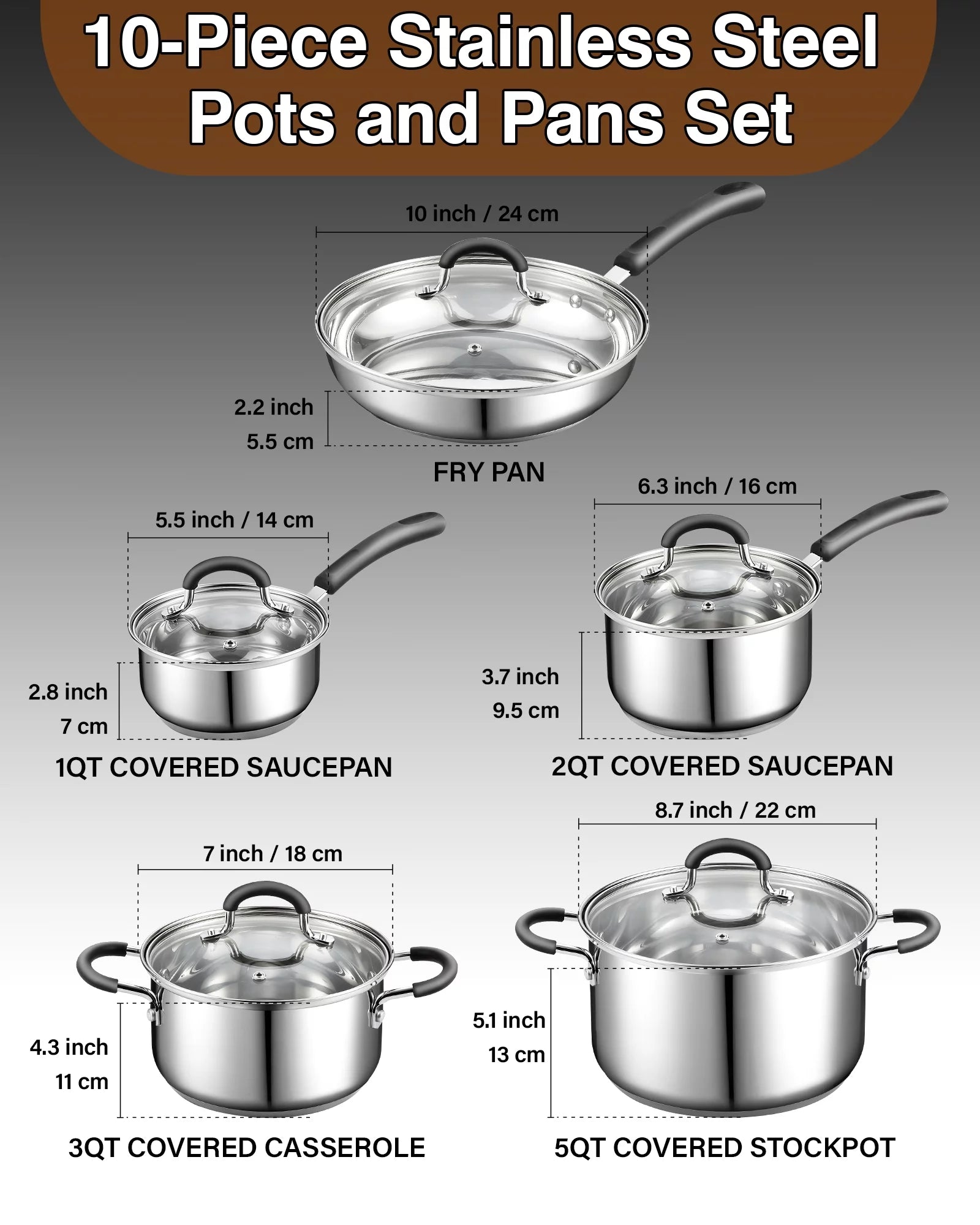 10-Piece Stainless Steel Cookware Set I3700