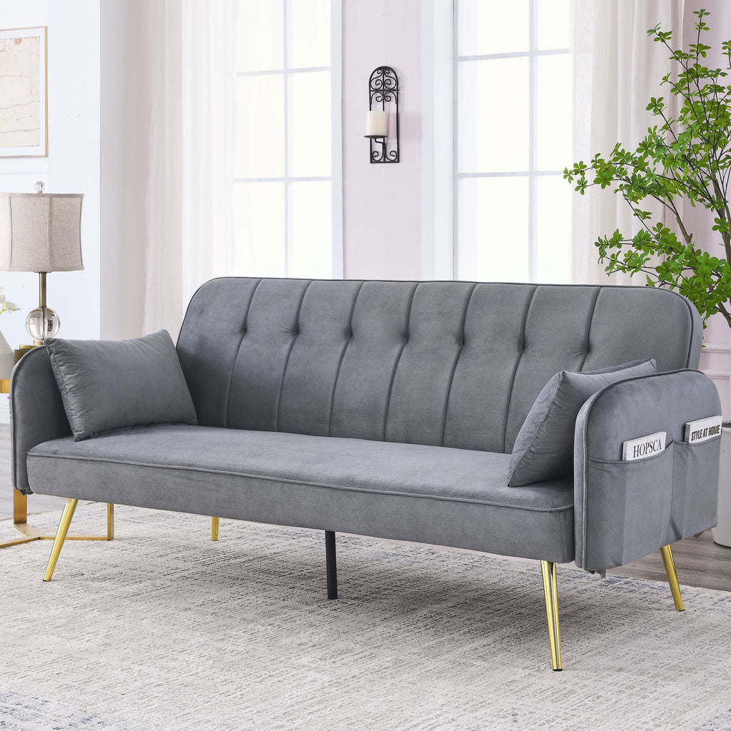 Grey Convertible Velvet Sofa Bed I692