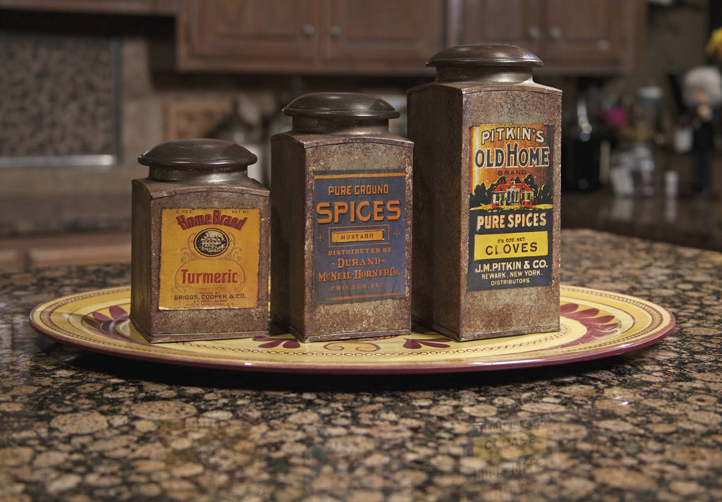 Vintage Label Wood and Metal Canisters (Set of 3) F859