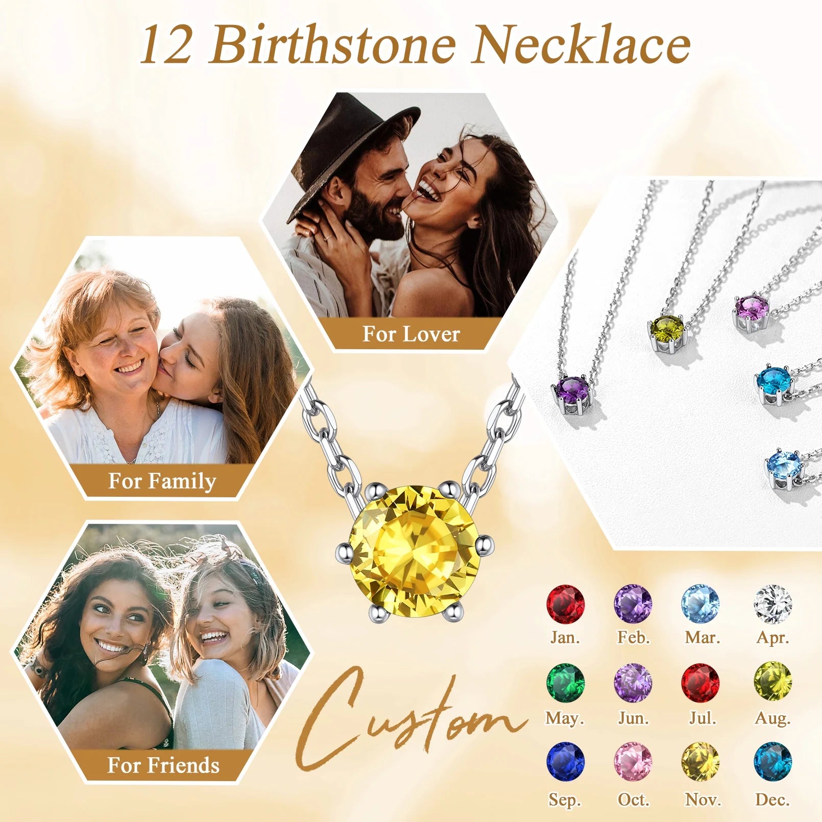 925 Sterling Silver Round Birthstone Necklace C9994