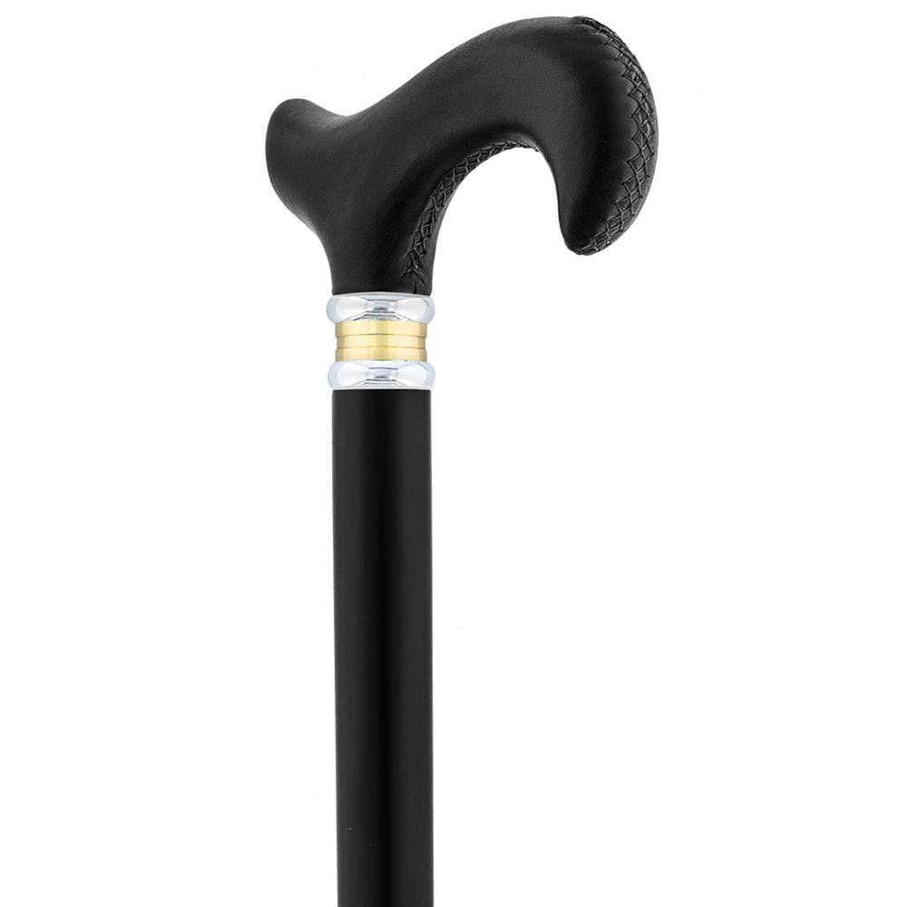 Black Leather Derby Walking Cane with Beechwood Shaft U2407