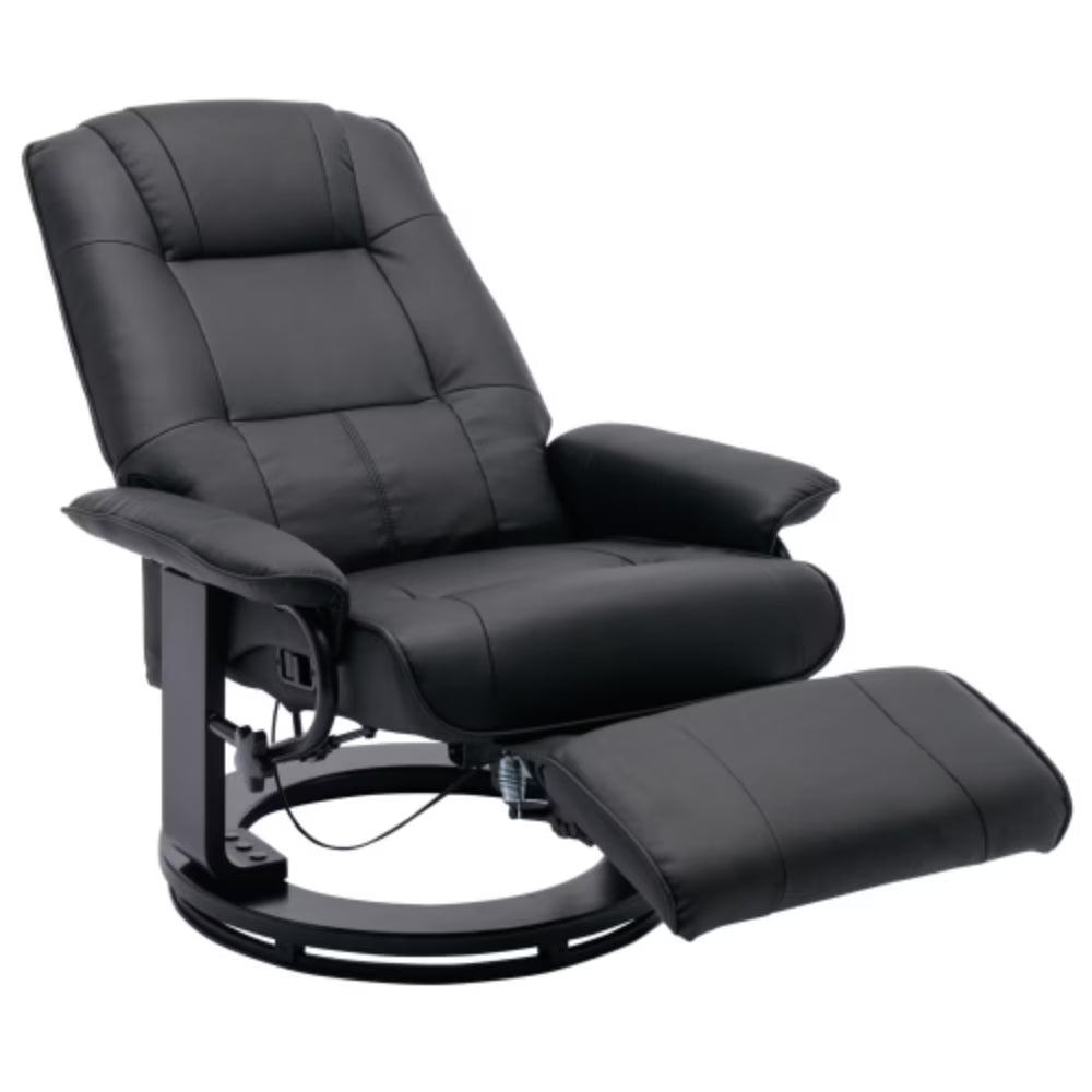 Black Faux Leather Swivel Recliner with Footrest B8494