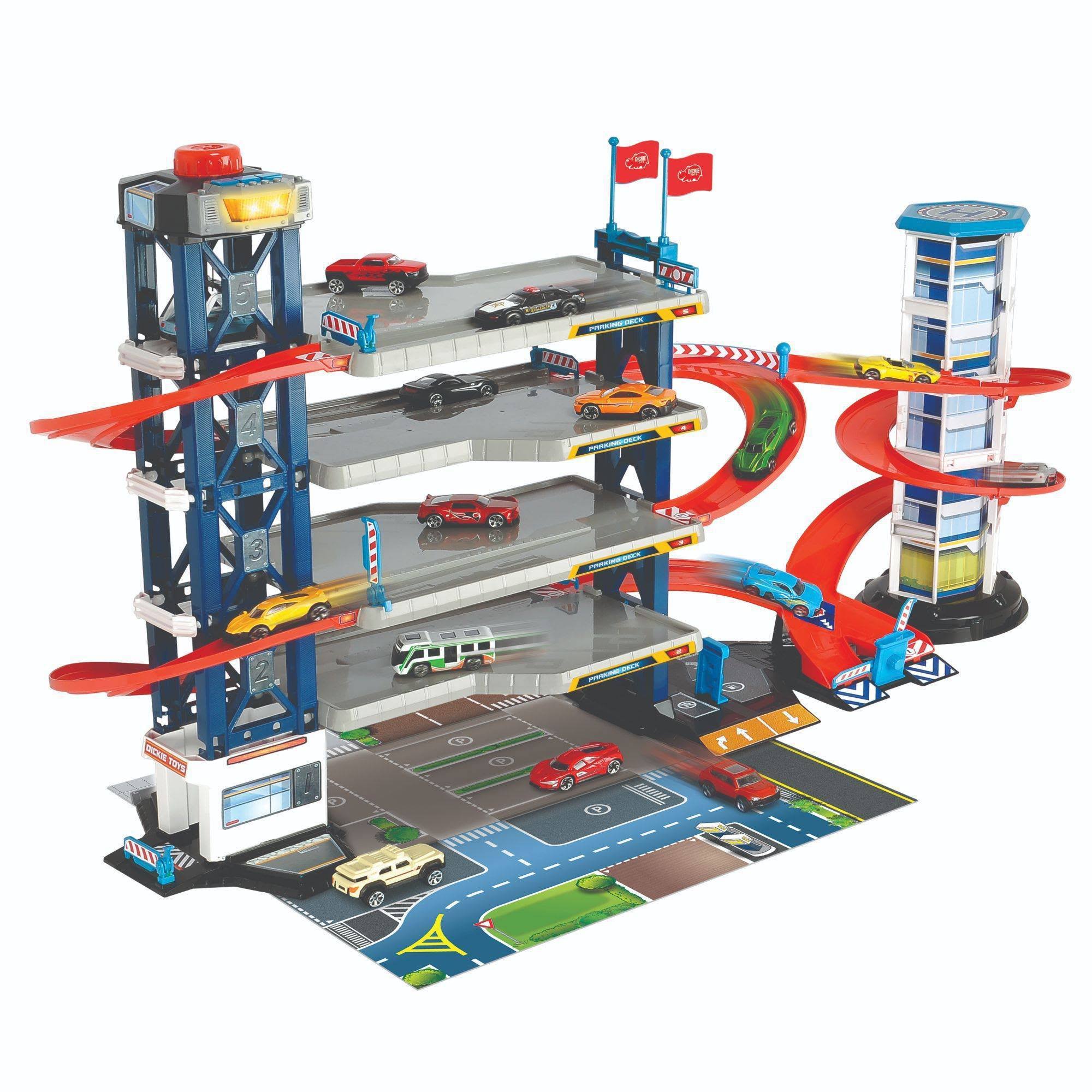 Parking Garage Playset with 4 Die-Cast Cars and Helicopter S542