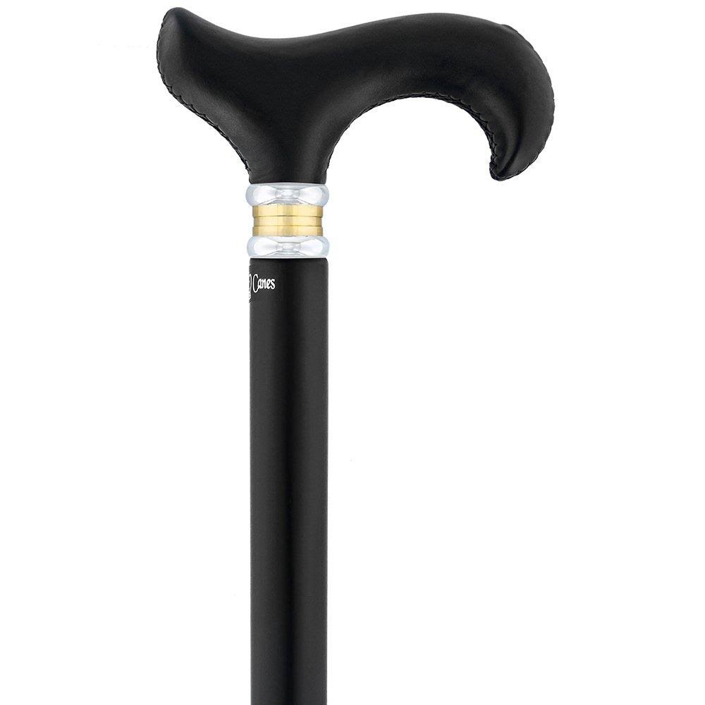 Black Leather Derby Walking Cane with Beechwood Shaft U2407