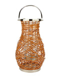 18.5x22 Orange Woven Iron Pillar Candle Lantern with Glass Hurricane A11039