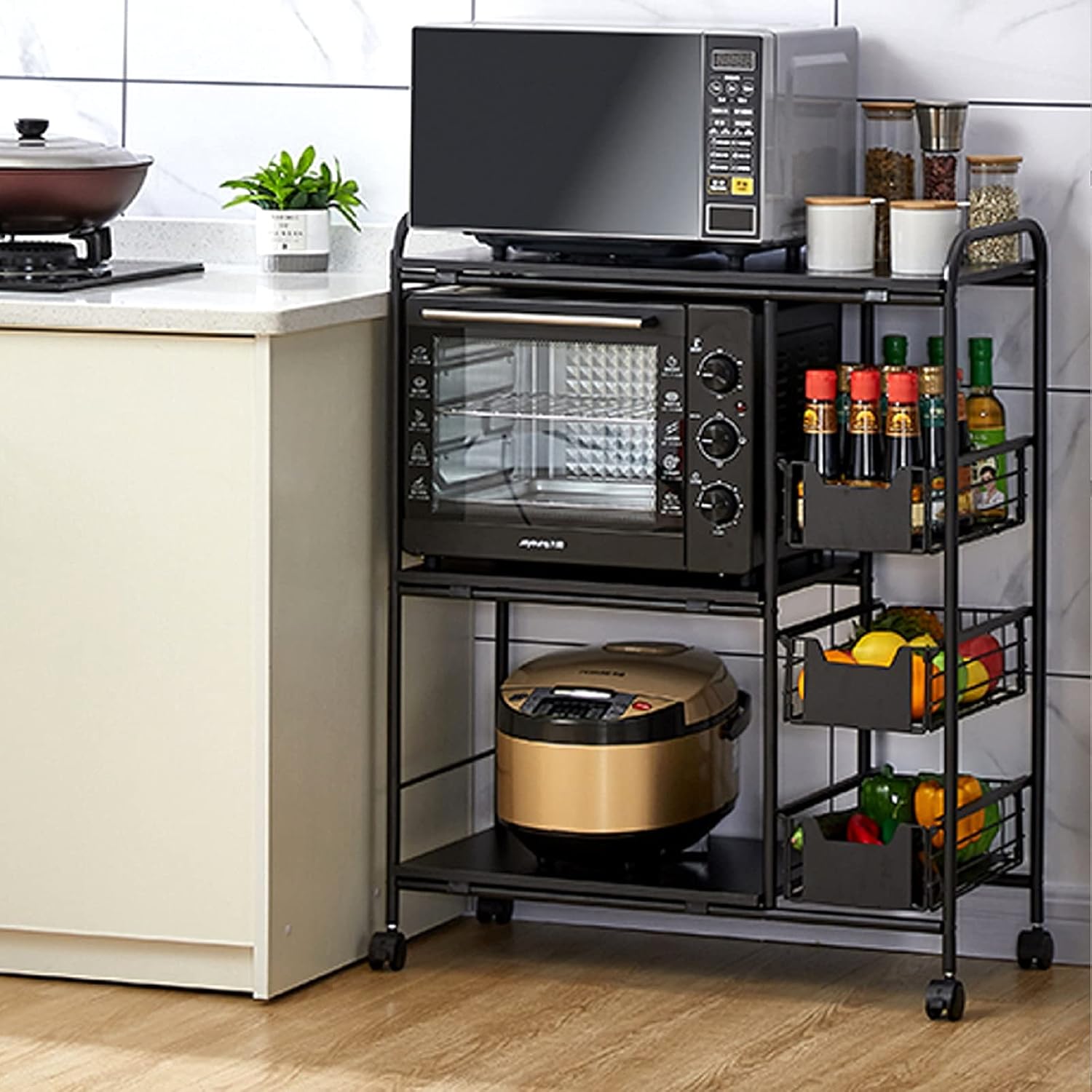 3-Tier Kitchen Standing Bakers Rack with Storage Basket Z474
