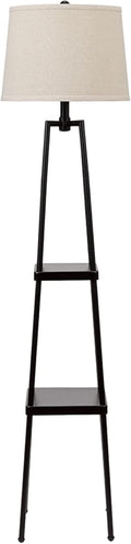 Modern Metal Etagere Floor Lamp with Shelves and Linen Shade W289