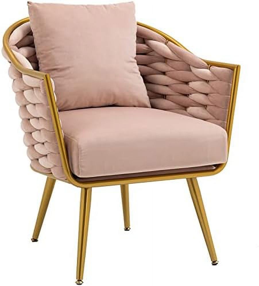 Beige Velvet Accent Chair with Arms and Pillow G8484