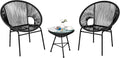 3 Piece Black Outdoor Patio Bistro Set with Tempered Glass Table M334
