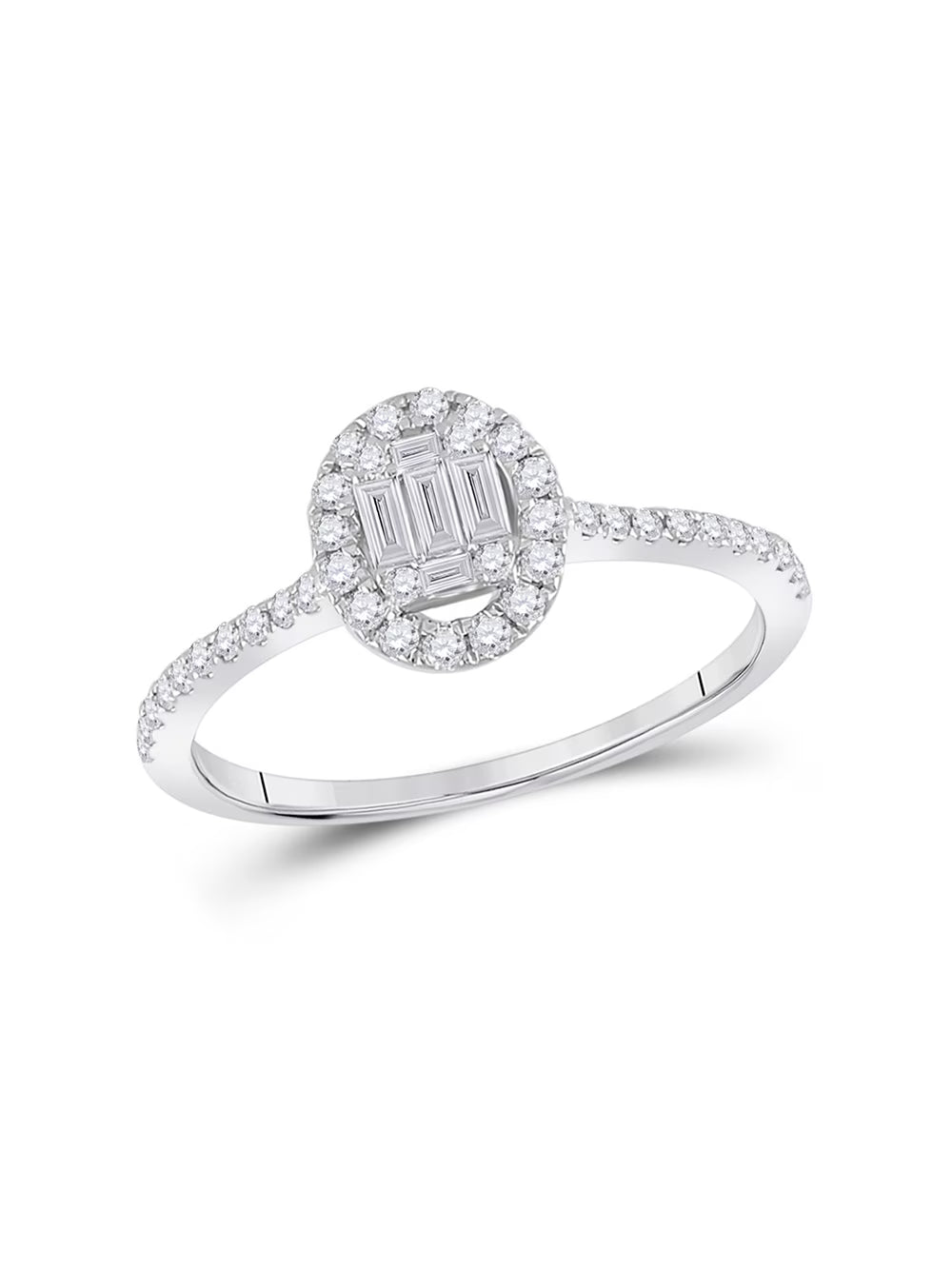 14kt White Gold Baguette Diamond Oval Cluster Ring 1/3 Cttw J361