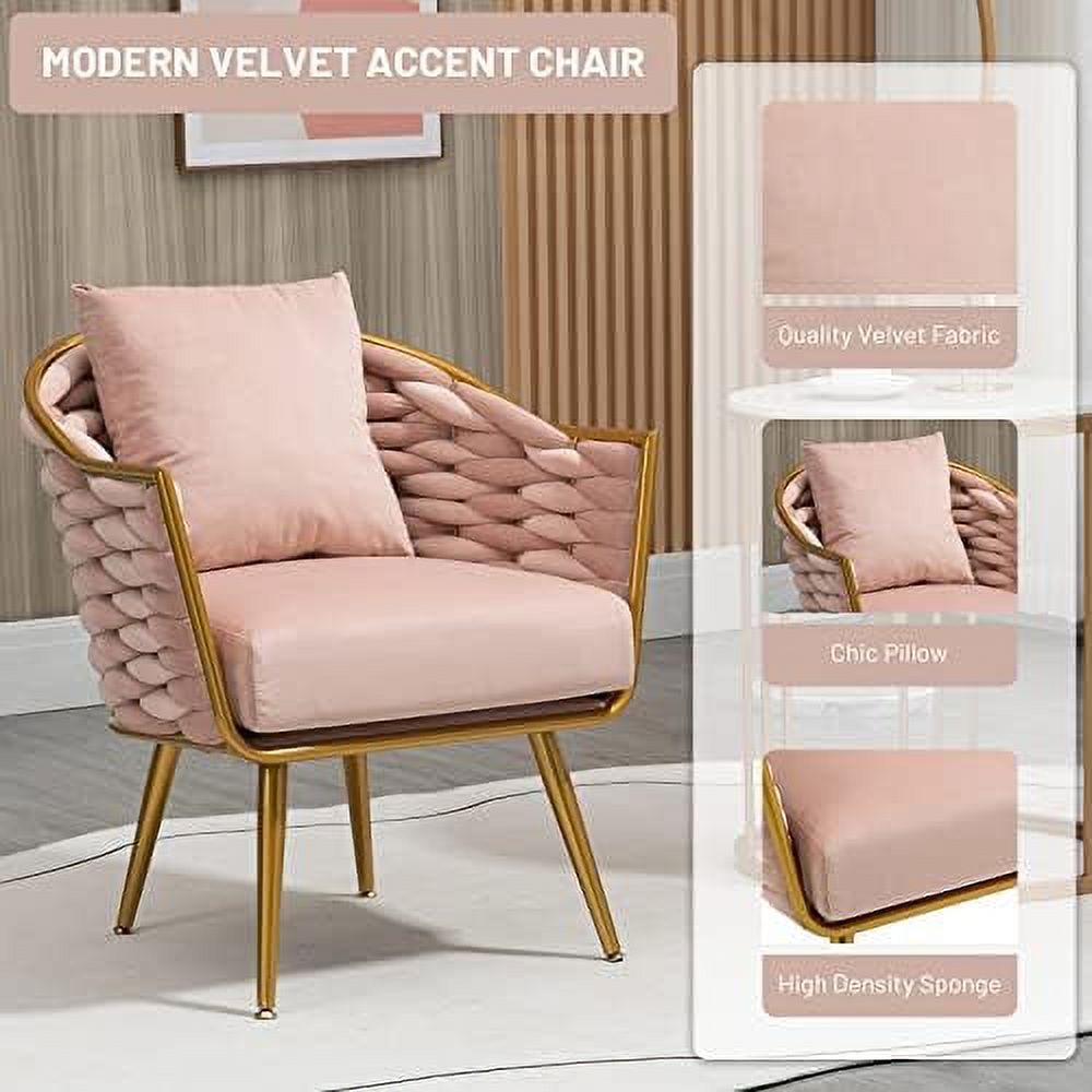 Beige Velvet Accent Chair with Arms and Pillow G8484