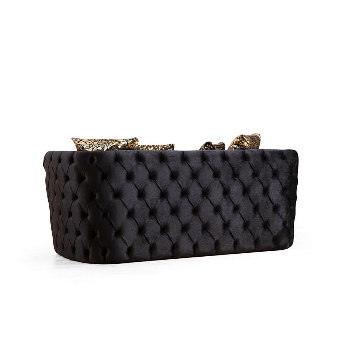 Black Velvet Tufted Loveseat with Gold Accent X600192