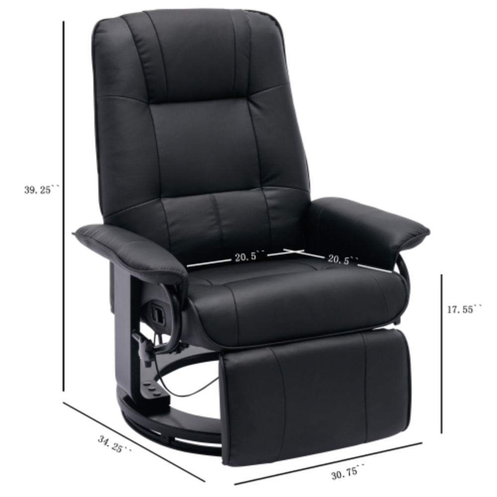 Black Faux Leather Swivel Recliner with Footrest B8494