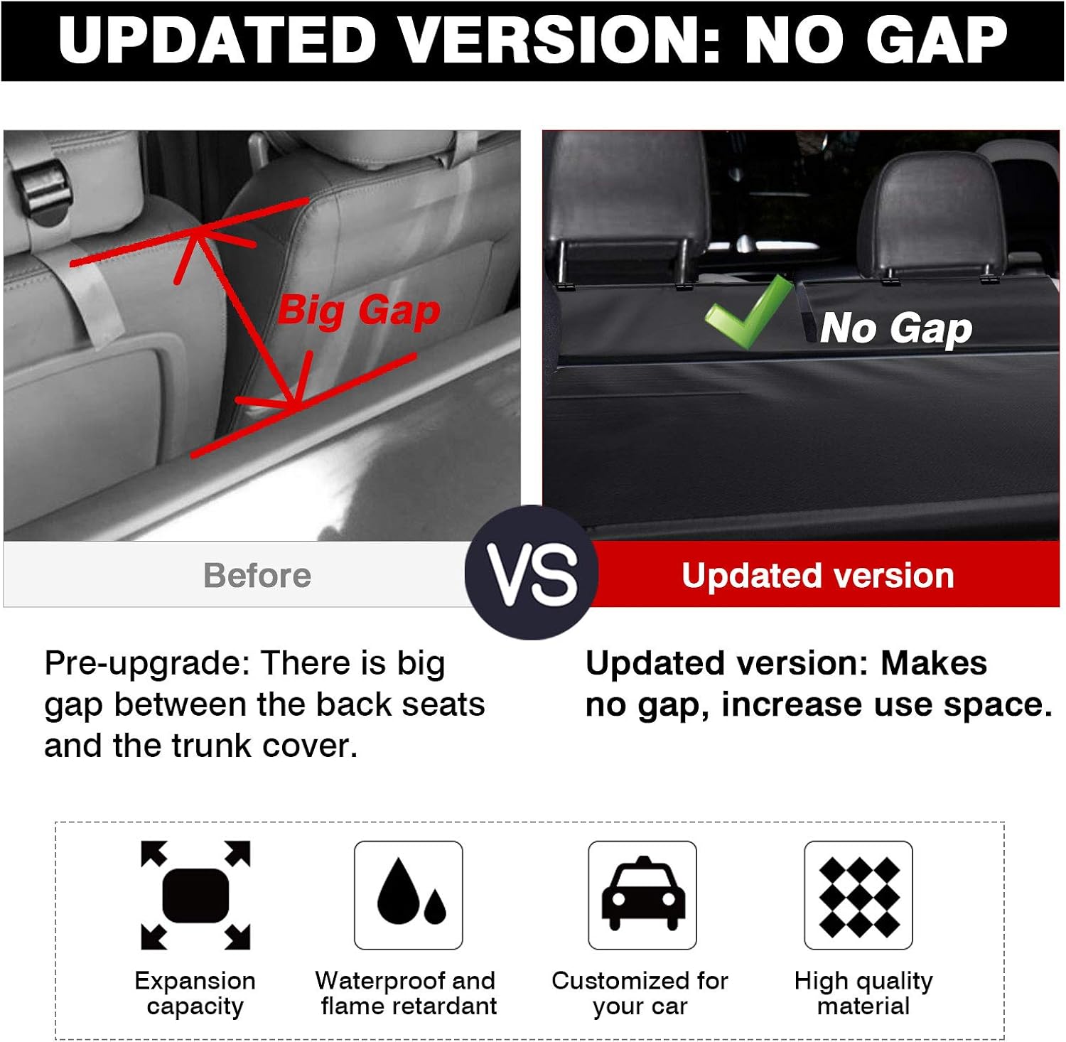Black Retractable Rear Trunk Security Cover for Jeep Cherokee 2019-2022 C81515