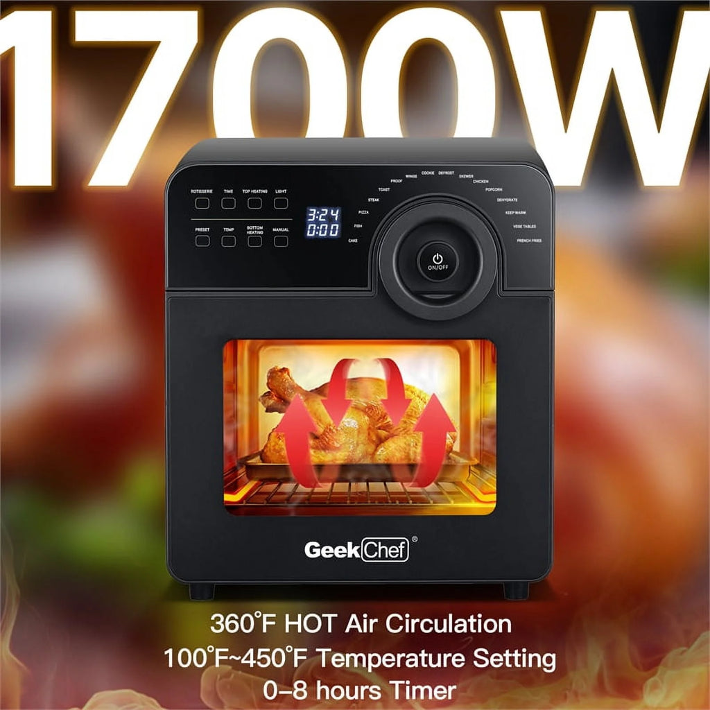 Black 16-in-1 Digital Air Fryer Oven with Rotisserie and Dehydrator K138