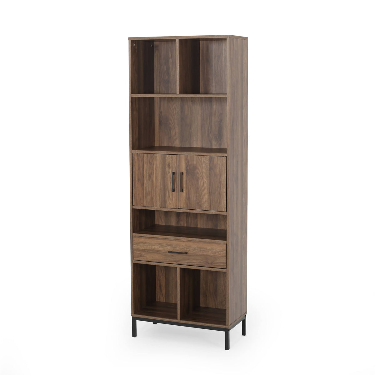 Walnut and Black Faux Wood Cube Bookcase Y9228