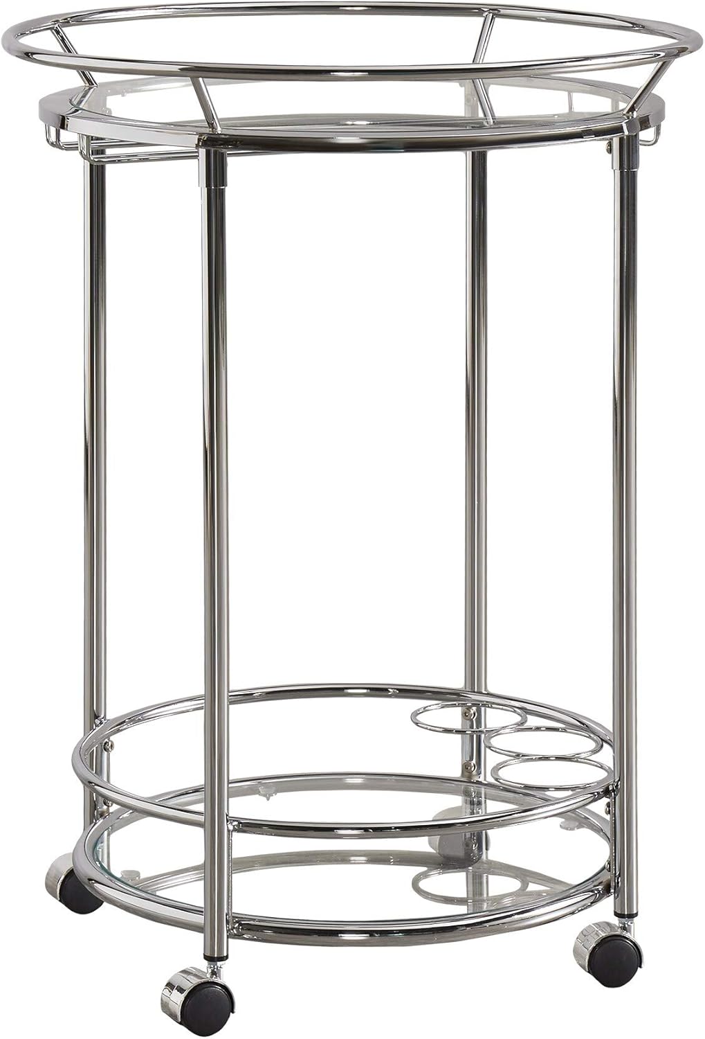 Round Chrome Metal Glass Top Bar Cart O713