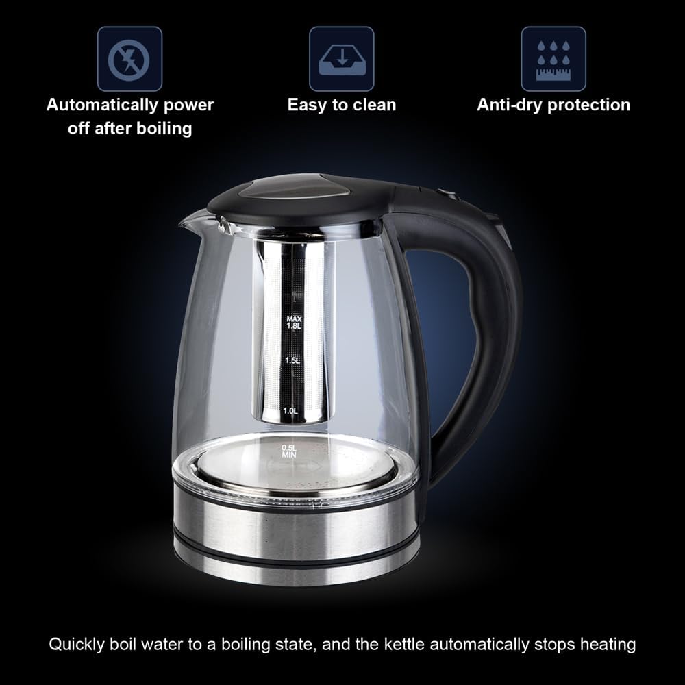 1.8L Glass Electric Kettle with Stainless Steel Lid E502274