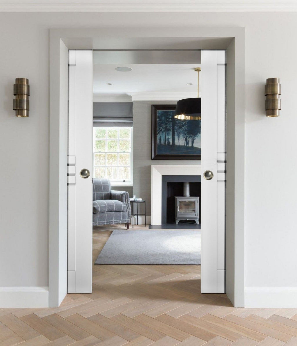 Sliding French Double Pocket Doors 48 x 80 inches White MDF Interior Doors Z312512