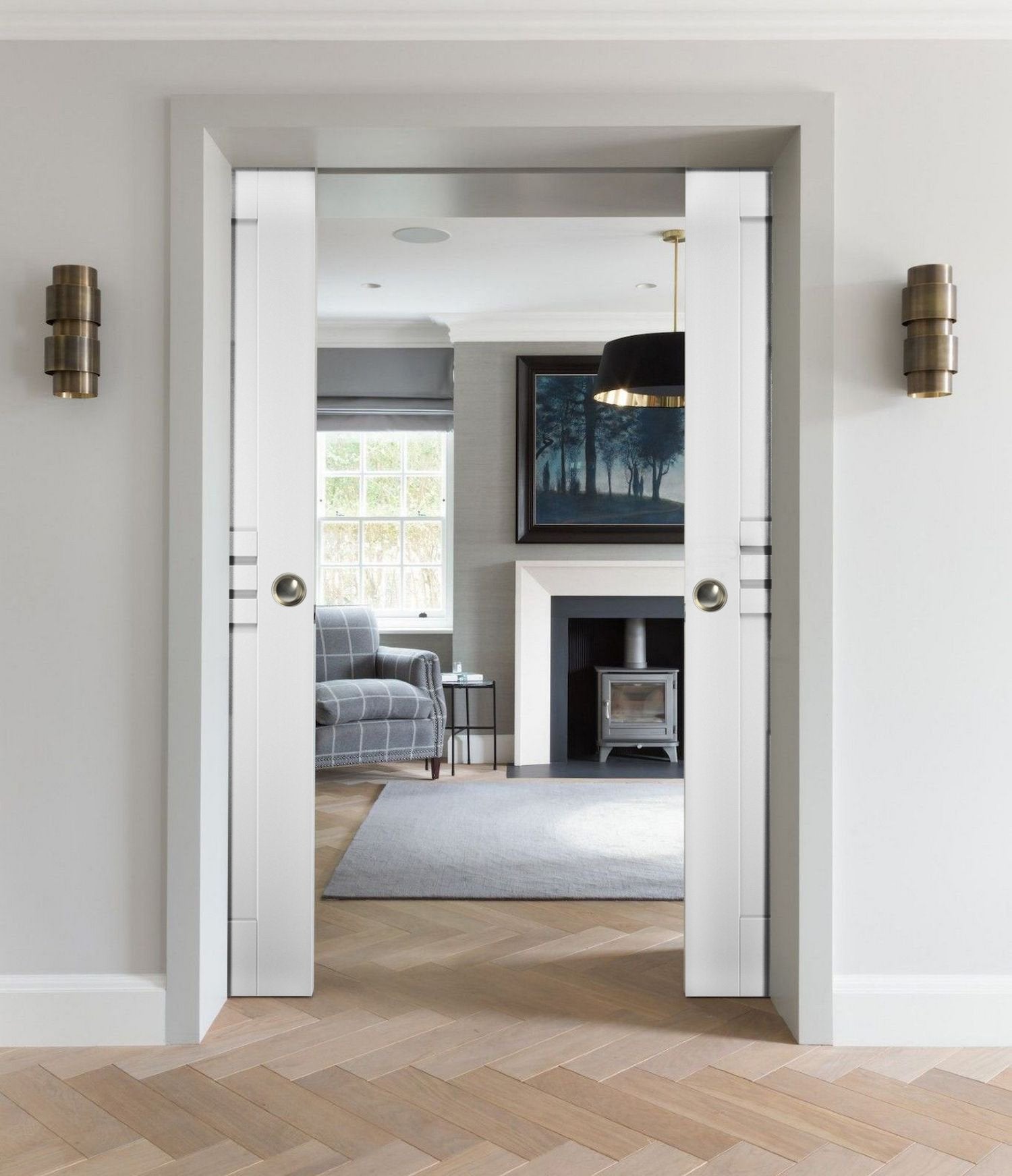 Sliding French Double Pocket Doors 48 x 80 inches White MDF Interior Doors Z312512